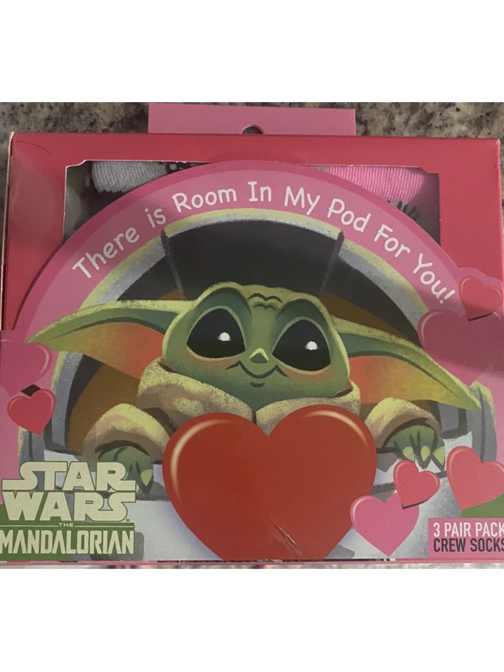 Star Wars The Mandalorian Valentine's Day 3 Pack Crew Socks Womens Size 4-10